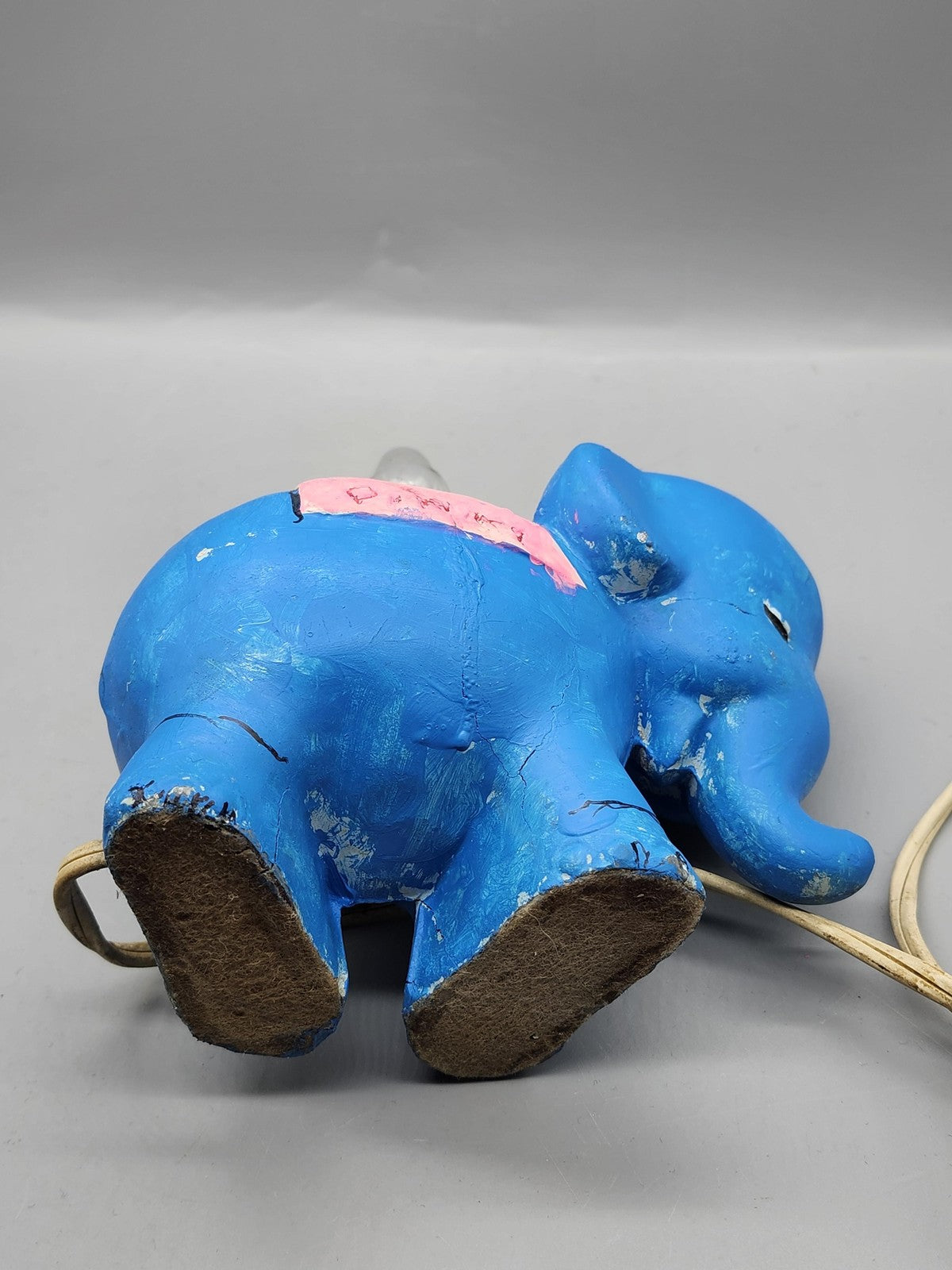 Vintage Chalkware Blue Elephant Bedside Lamp Plug In Nursery Night Light Pinky