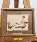 Madame Recamier Framed Mid Century Textile Art Wall Hanging 12x10 Vintage