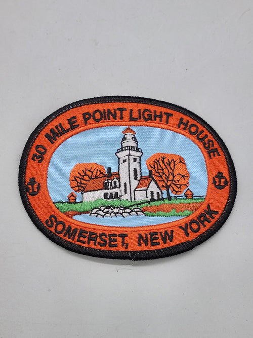 30 Mile Point Lighthouse Oval Patch Somerset New York Orange Blue Embroidered