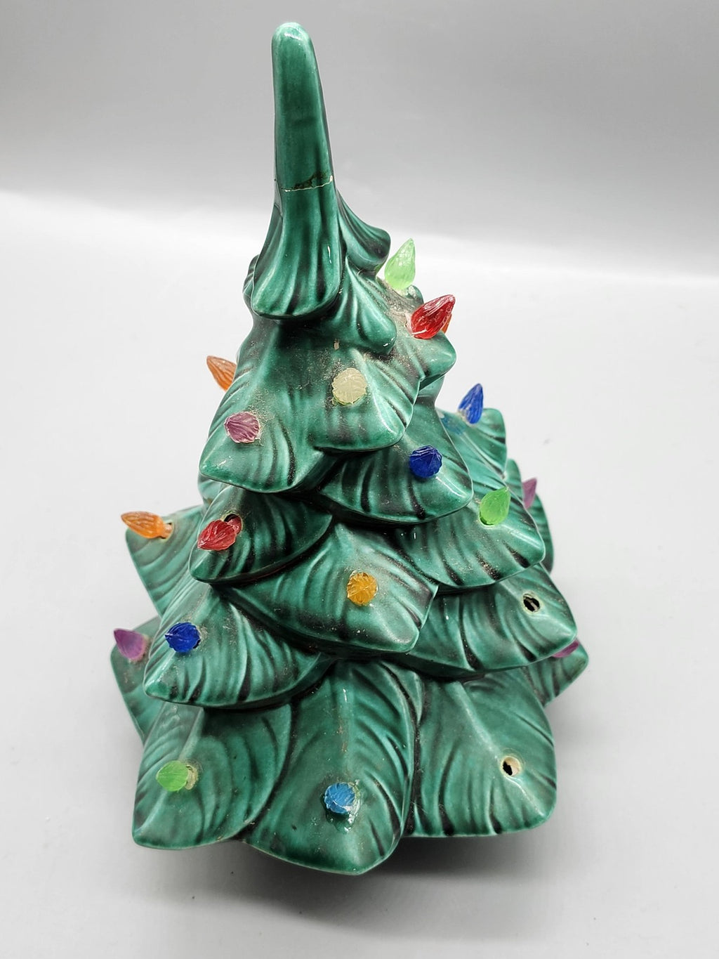 Vintage 1974 GARE Inc Green Ceramic Christmas Tree Figurine Medium Lights Bulbs