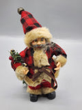 Buffalo Plaid Santa Claus Figurine Small Red Fabric Fur Christmas Tabletop Decor