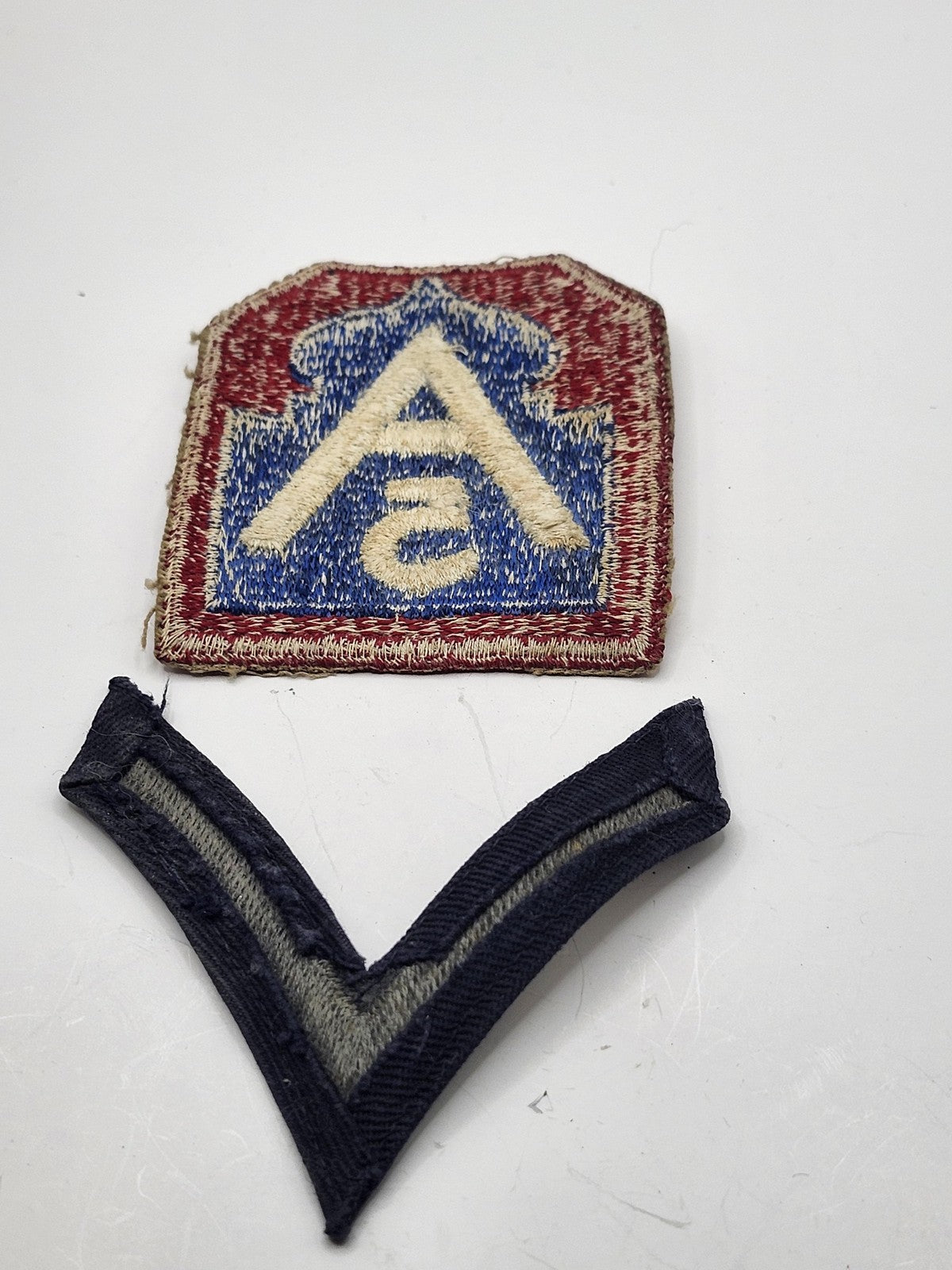 Vintage WW2 US Army 5th A Shoulder Patch Rank Chevron Lot 2 Red Blue Tan USA