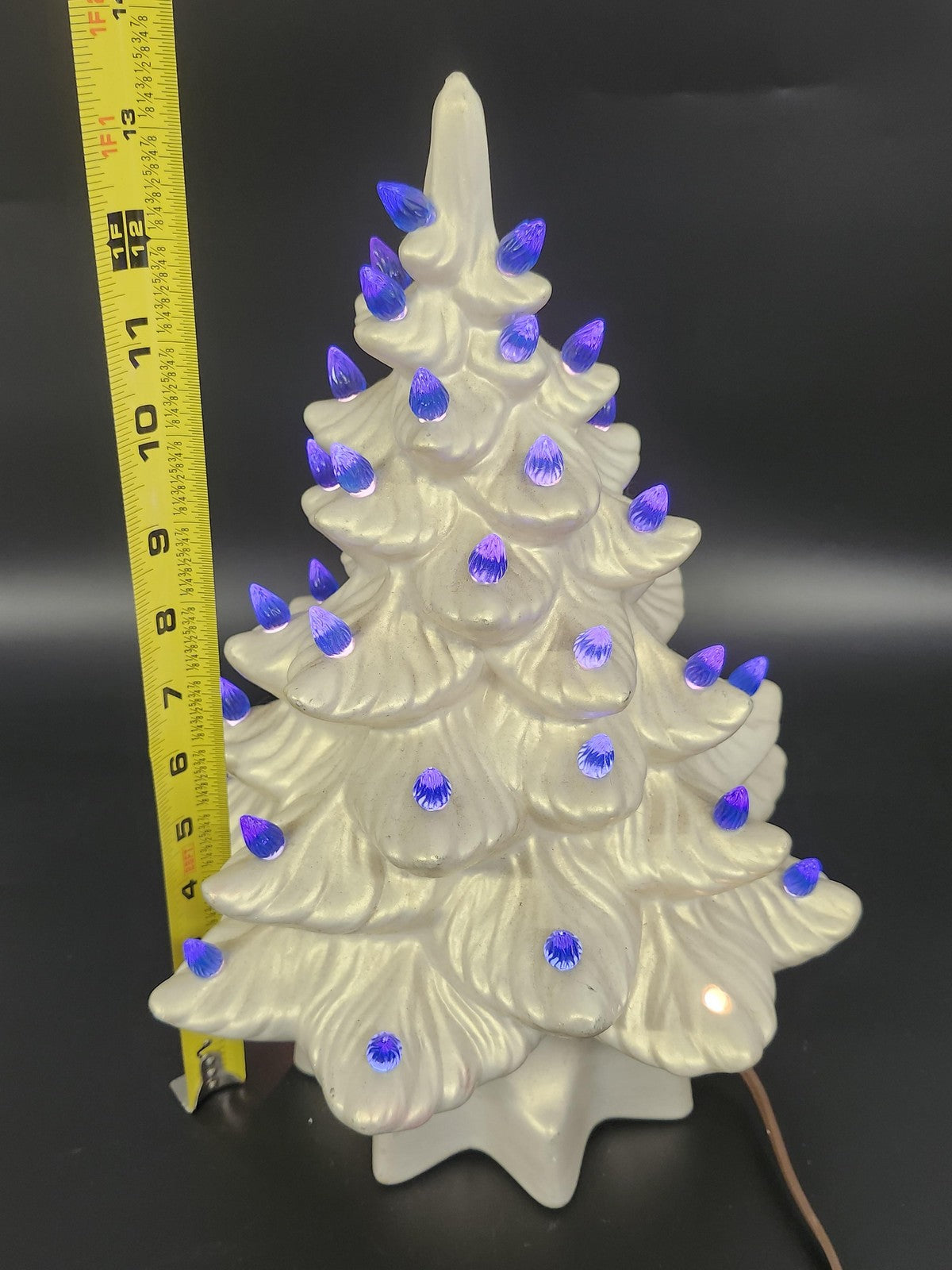Vintage Ceramic Lighted Christmas Tree 1ft White Topiary Tabletop Decor