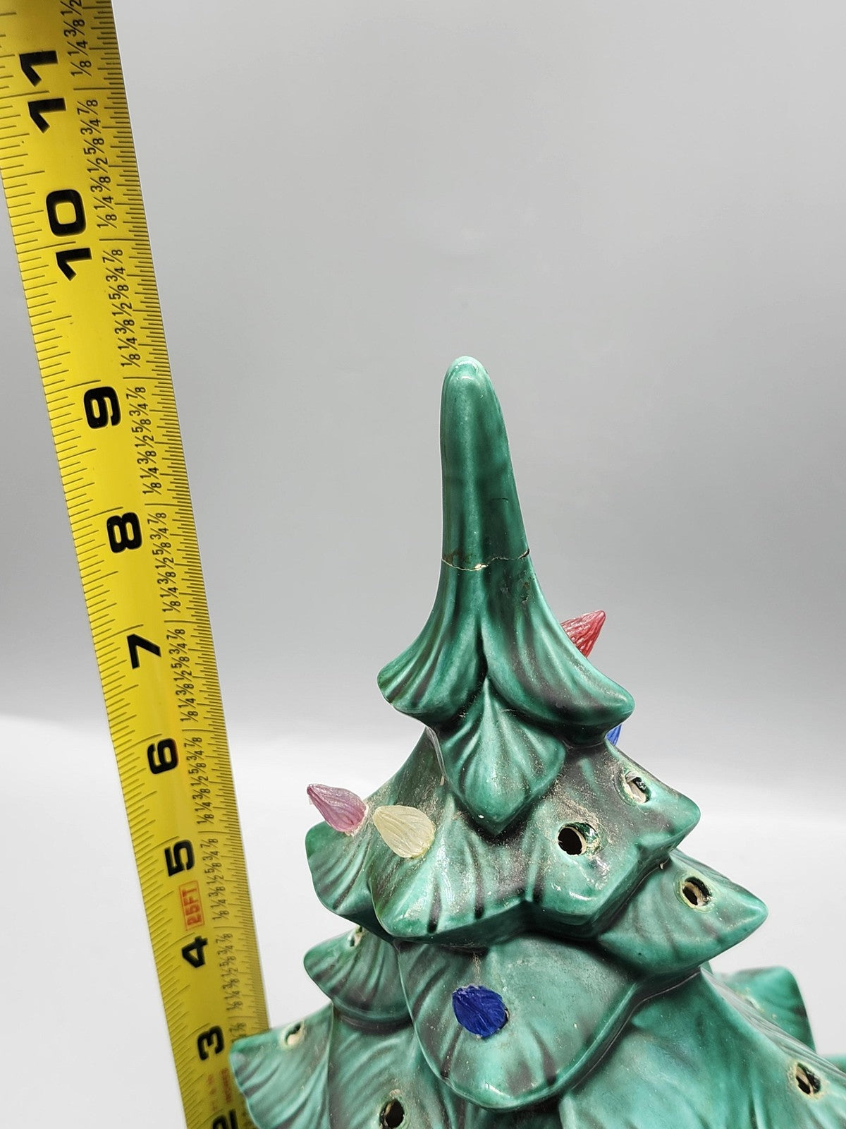 Vintage 1974 GARE Inc Green Ceramic Christmas Tree Figurine Medium Lights Bulbs