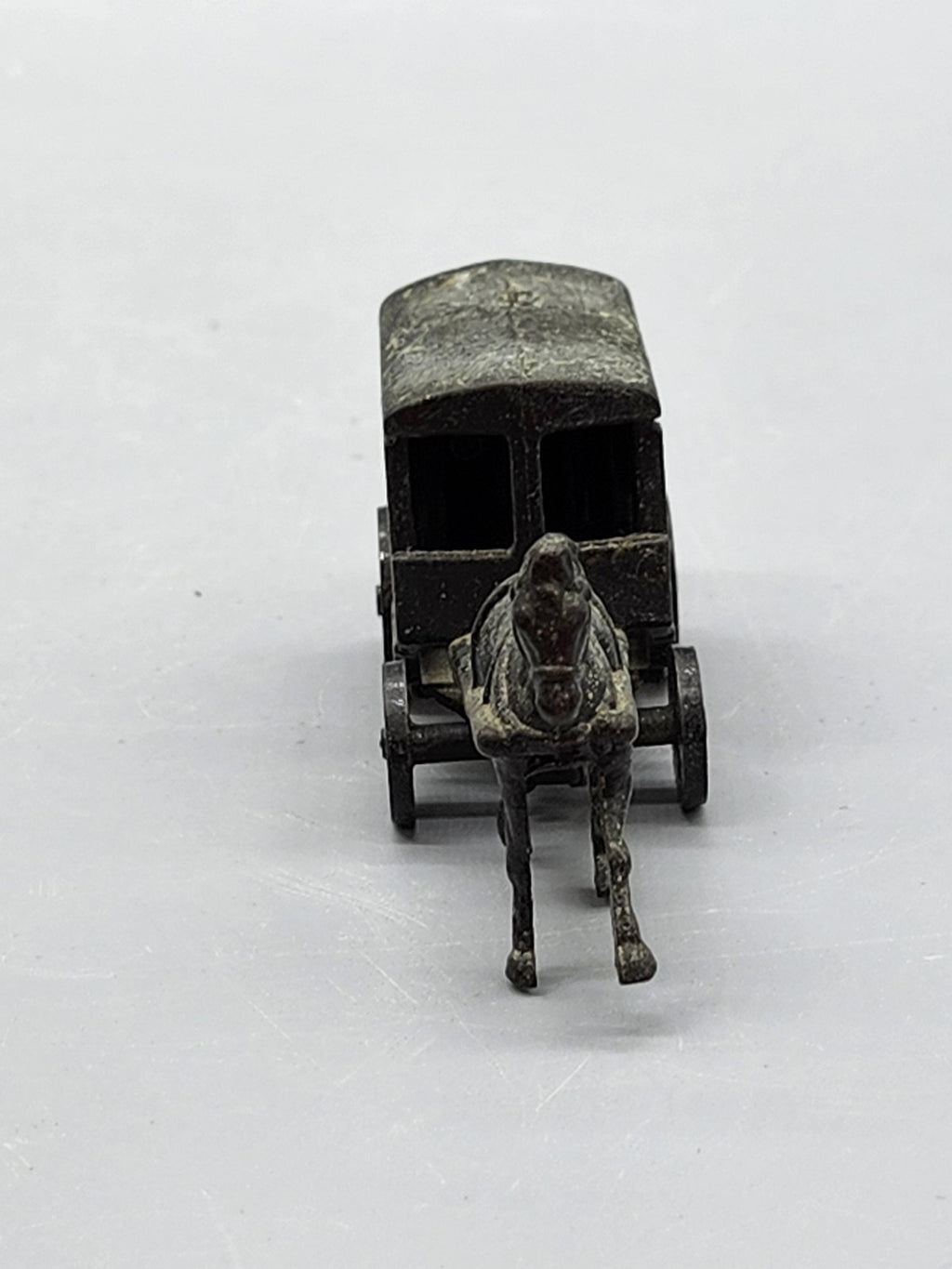 Vintage Gray Zamak Horse Carriage Diecast Toy Small Wagon Hong Kong Vehicle