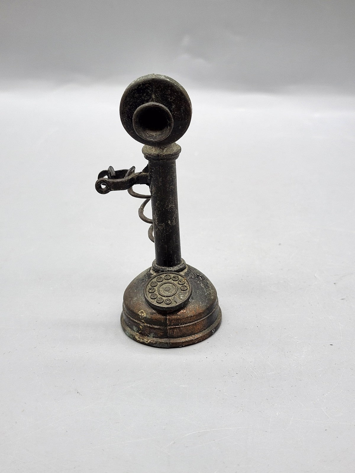 Vintage Candlestick Telephone Pencil Sharpener Small Brass Brown Desk Decor
