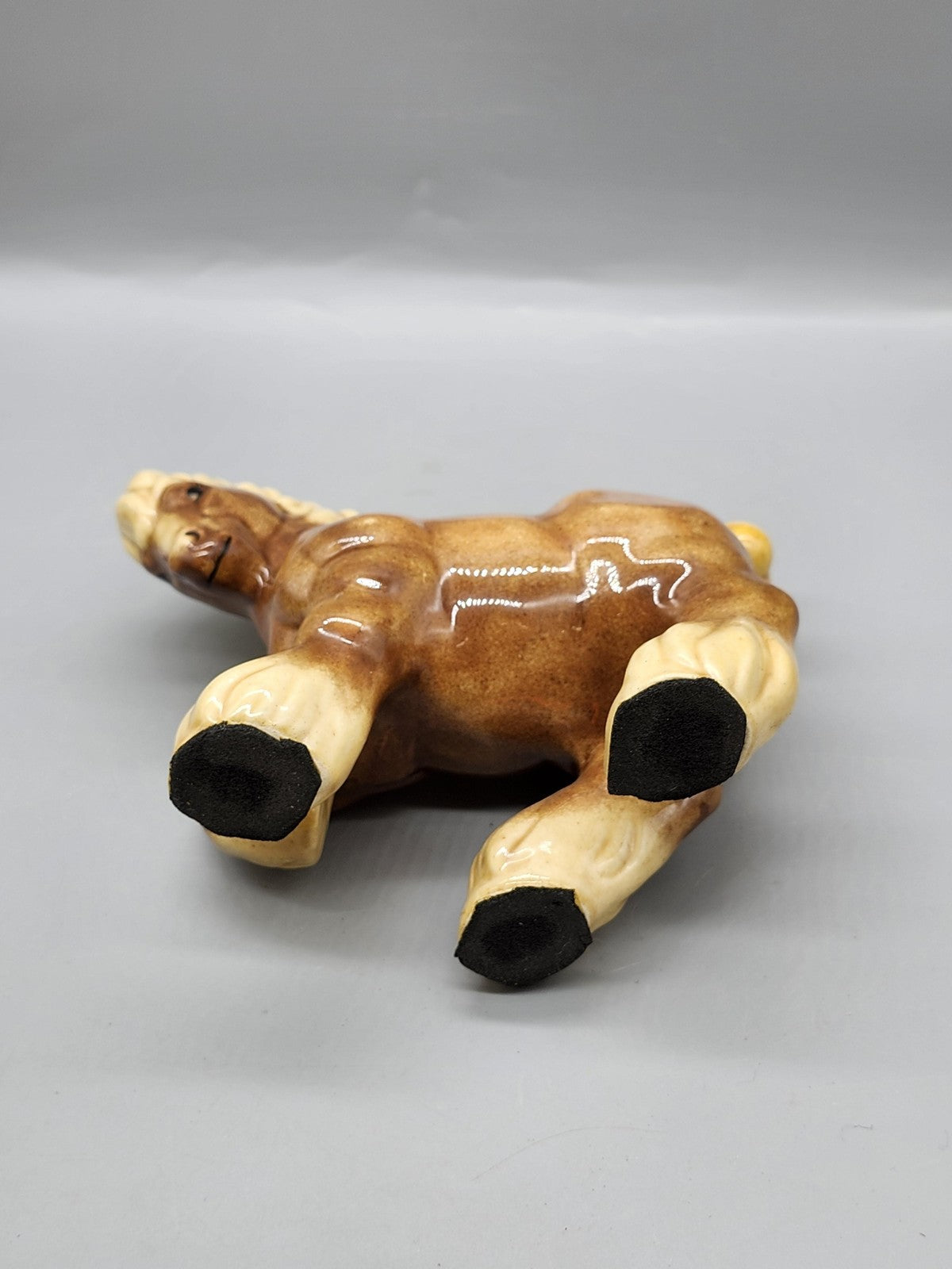 Unmarked Horse Figurine Medium Brown Cream Porcelain Pony Shelf Decor Accent