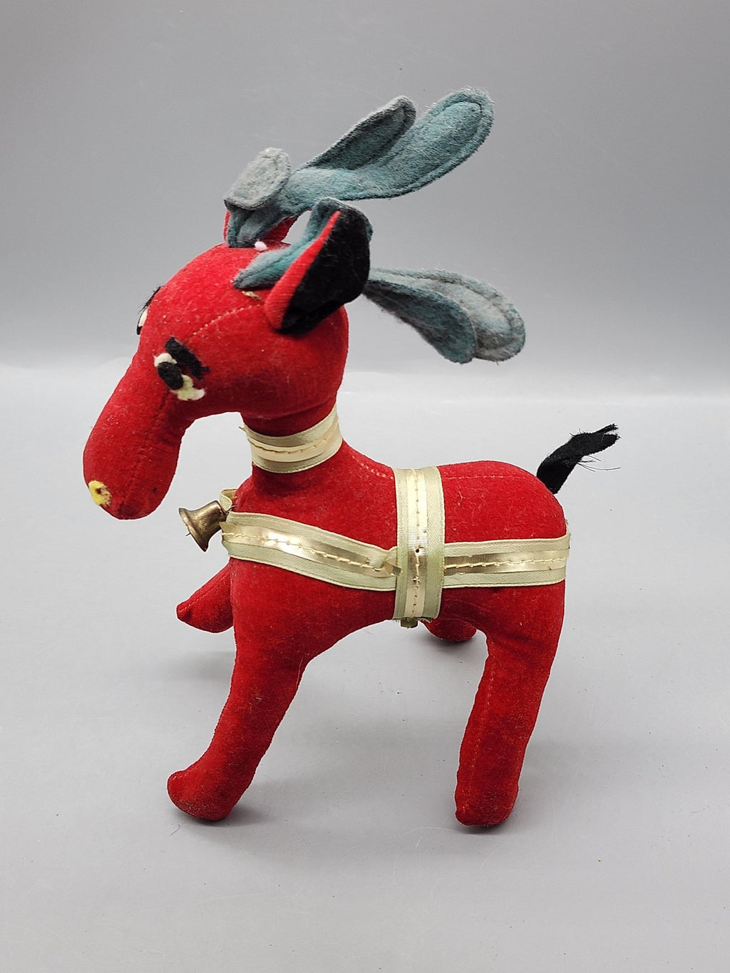 Vintage Dakin Red Reindeer Plush Small Antlers Bell Christmas Stuffed Animal Toy