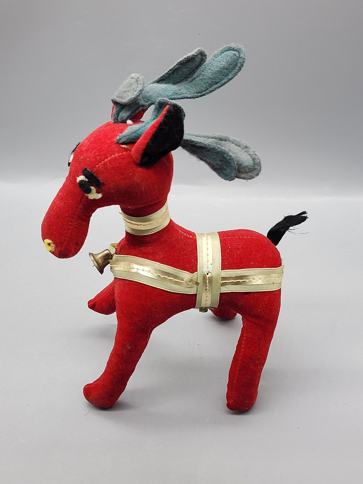 Vintage Dakin Red Reindeer Plush Small Antlers Bell Christmas Stuffed Animal Toy
