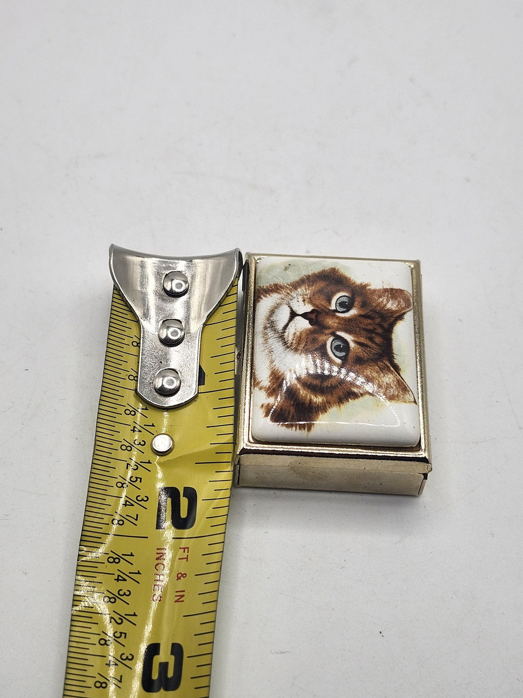 Cat Portrait Pill Box Small Silver Tone Metal Rectangular Trinket Decor