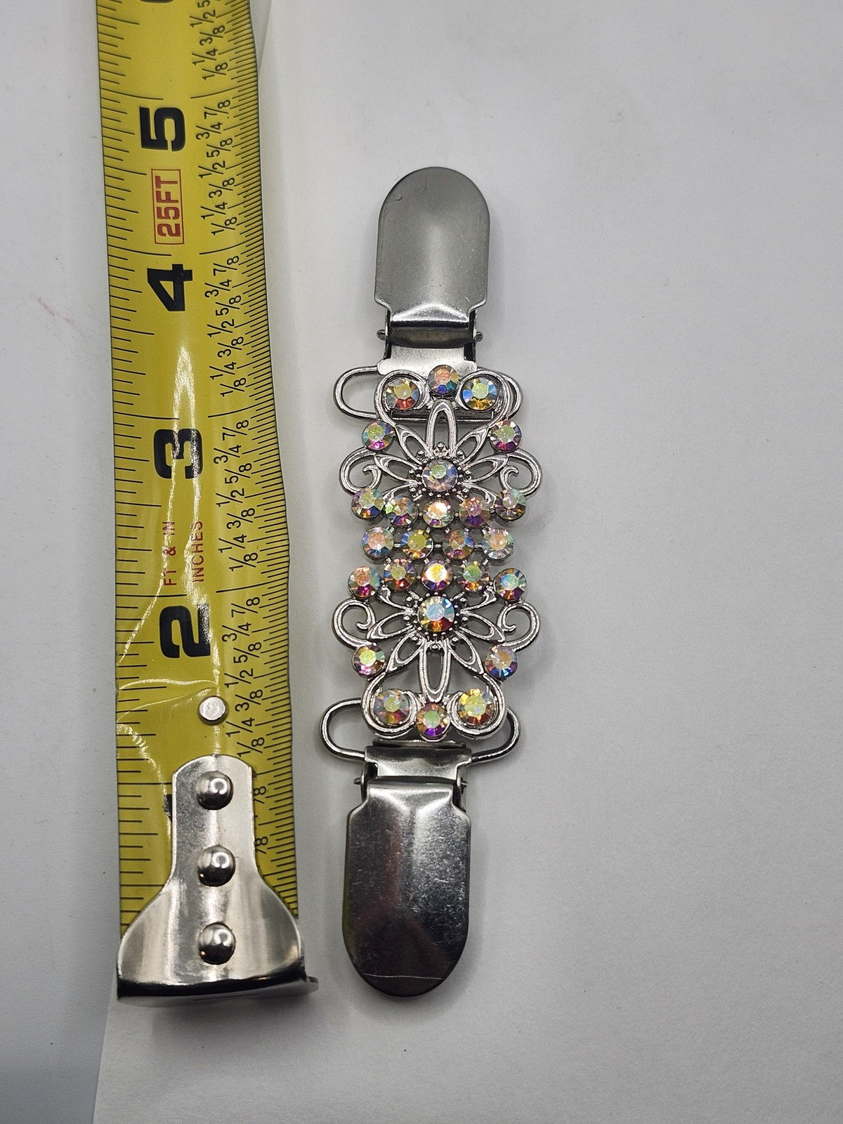 Silver Tone Multicolor Rhinestone Brooch Sweater Clip Floral Jewelry 3 Inch