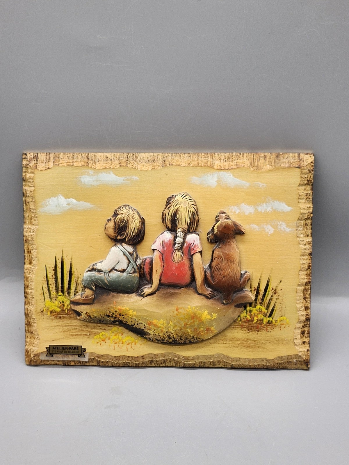 Children Dog Original Wood Carving Atelier Pare Quebec Canada Folk Art Small