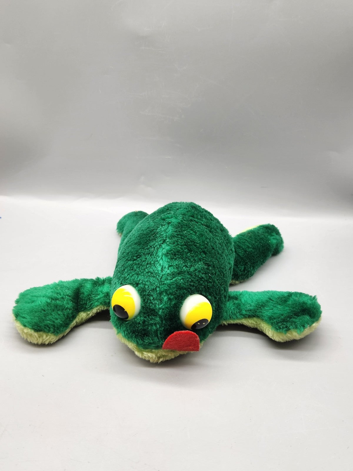Vintage Green Frog Plush Stuffed Animal Big Eyes Funny Goofy Retro Toy 9”