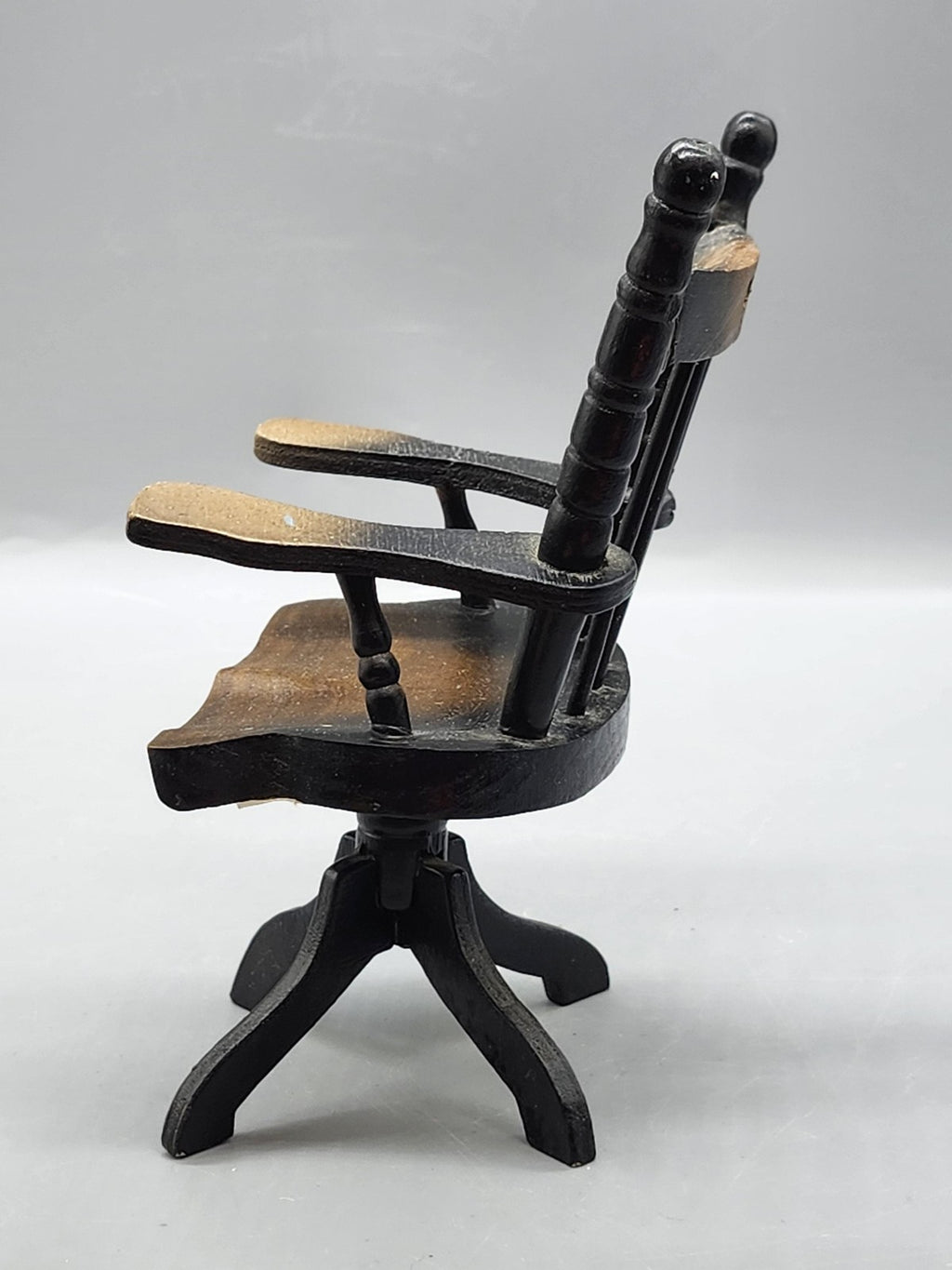 Brown Wood Dollhouse Victorian Desk Chair Miniature Swivel Armchair Furniture