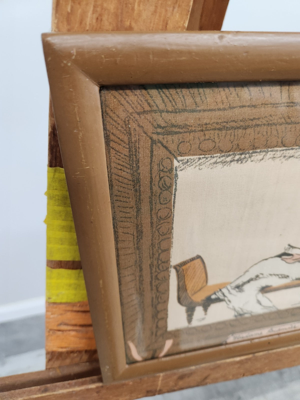 Madame Recamier Framed Mid Century Textile Art Wall Hanging 12x10 Vintage