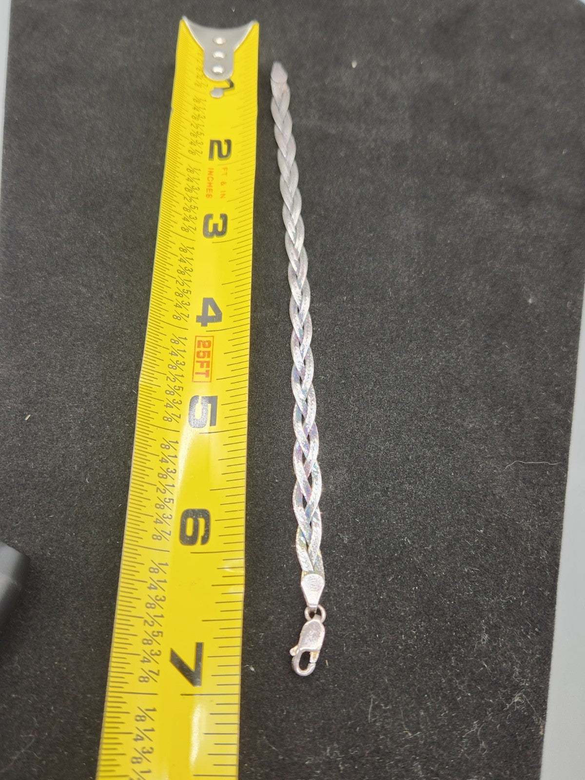 Vintage Sterling Silver 925 Braided Woven Bracelet 7" Textured Design