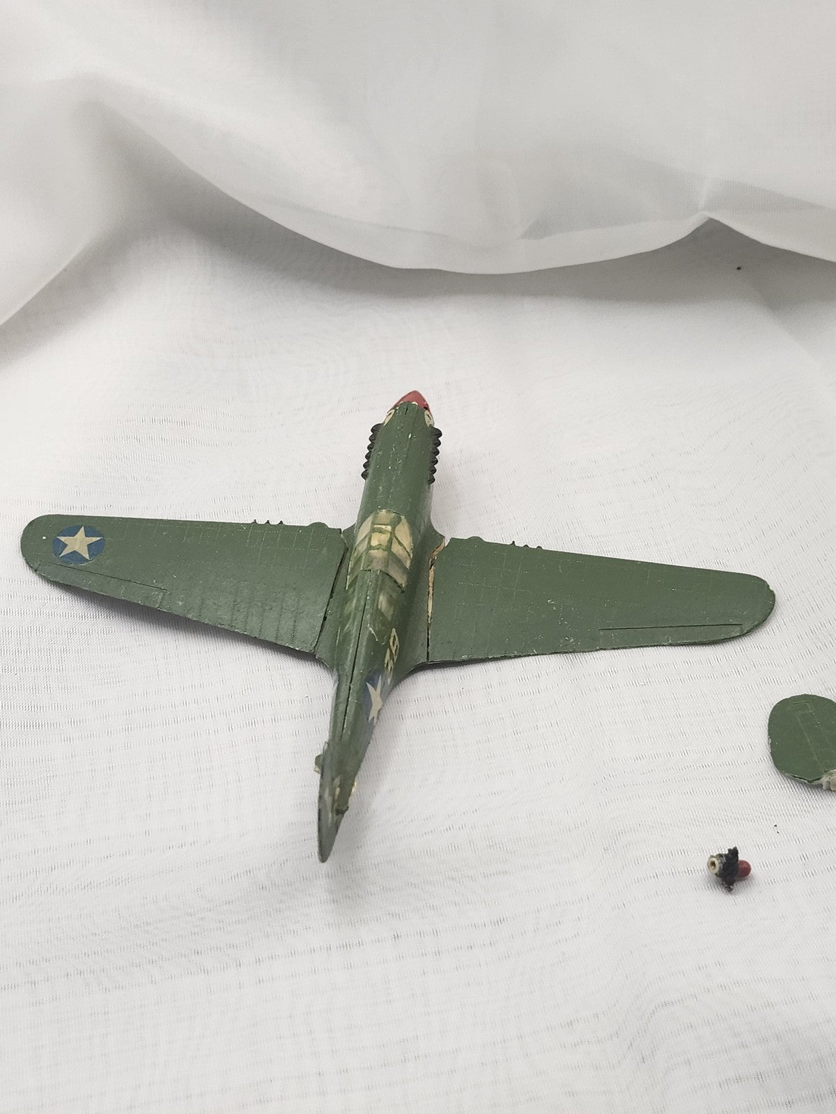 Vintage Zamak Military Airplane Toy Small Green Fighter Shark Mouth Parts Repair