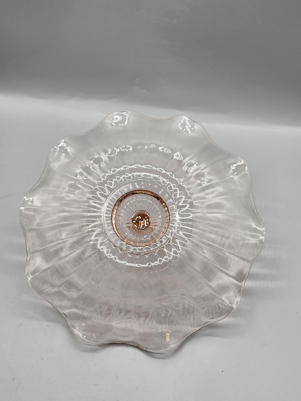 Pink Glass Serving Tray Small Round Handle Scalloped Vintage Retro Decor Plate
