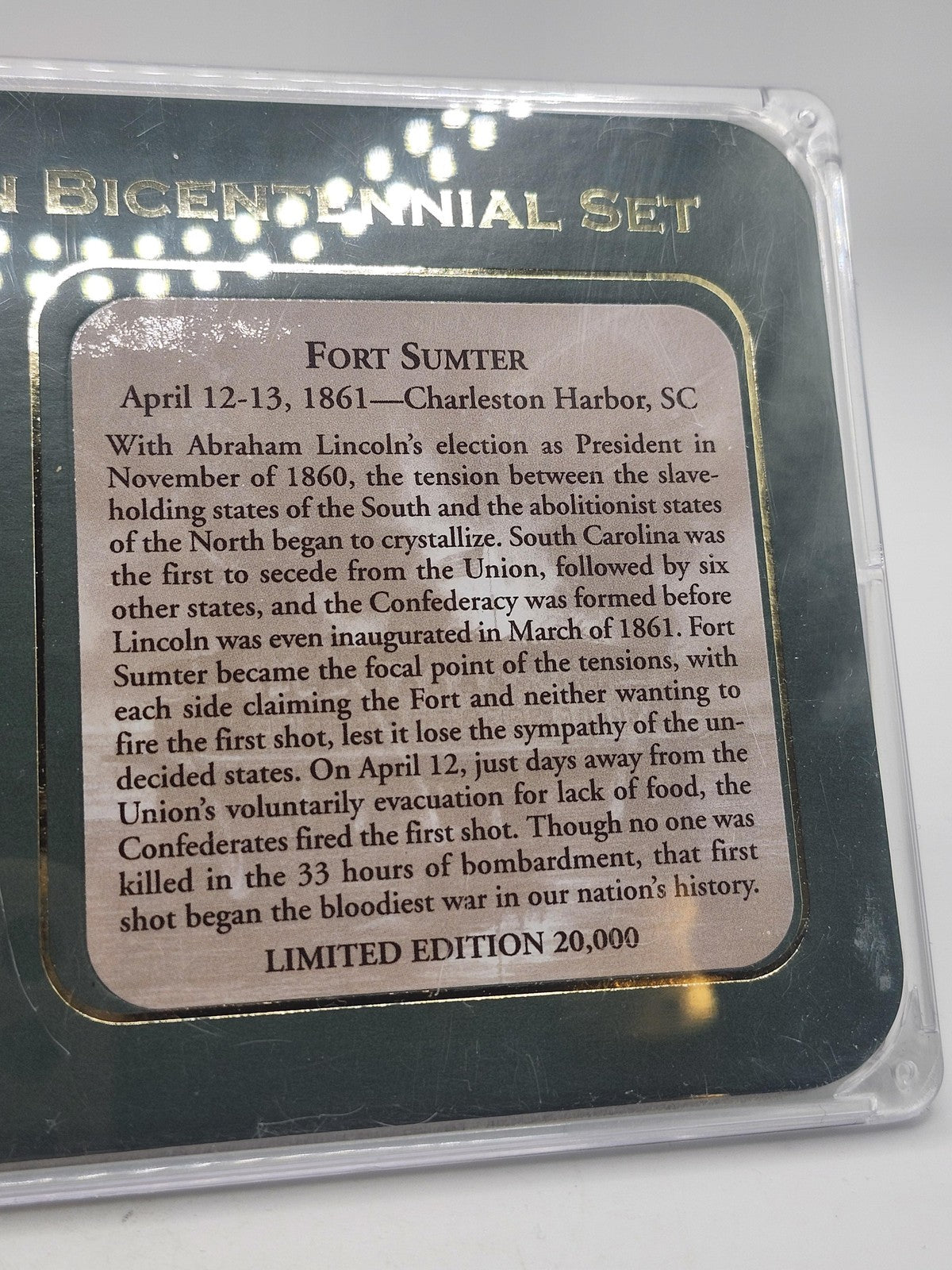 American Mint Abraham Lincoln Bicentennial Fort Sumter Medal Coin Set LE 20K