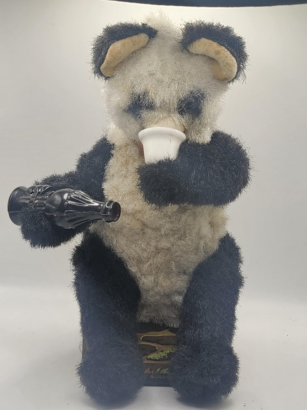 Vintage Battery Operated Fuzzy Panda Bear Drinking Toy Tin Japan Parts Repair