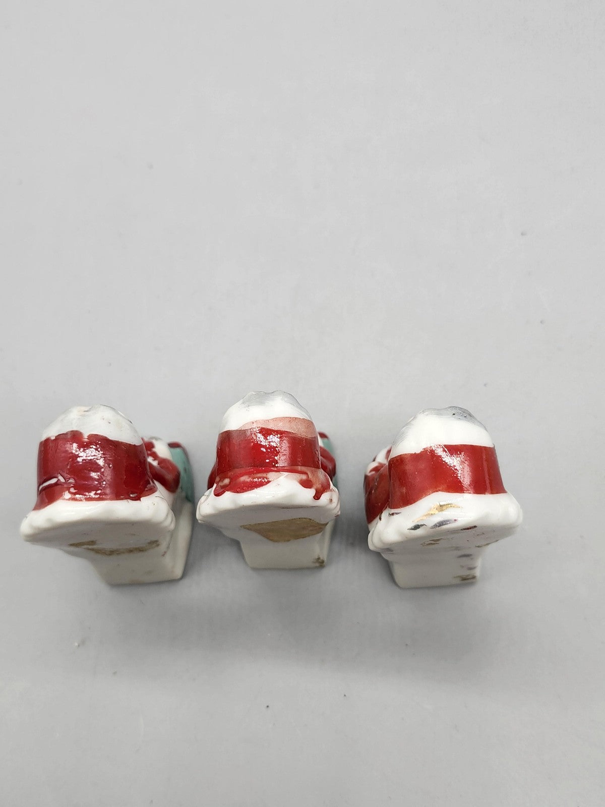 Vintage Mrs Claus Figurines Set Of 3 Small Red Ceramic Japan Christmas Decor