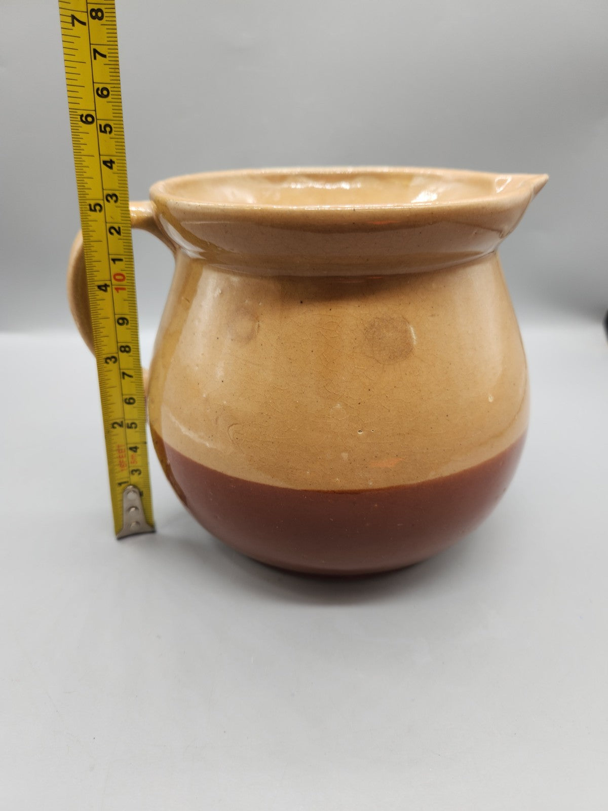 Vintage Cabinart Bakeware USA Covered Pitcher Stoneware Brown Tan Rustic...
