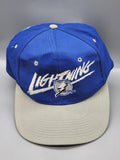 Vintage Tampa Bay Lightning Snapback Hat NHL Script Logo AJD Blue White 1990s