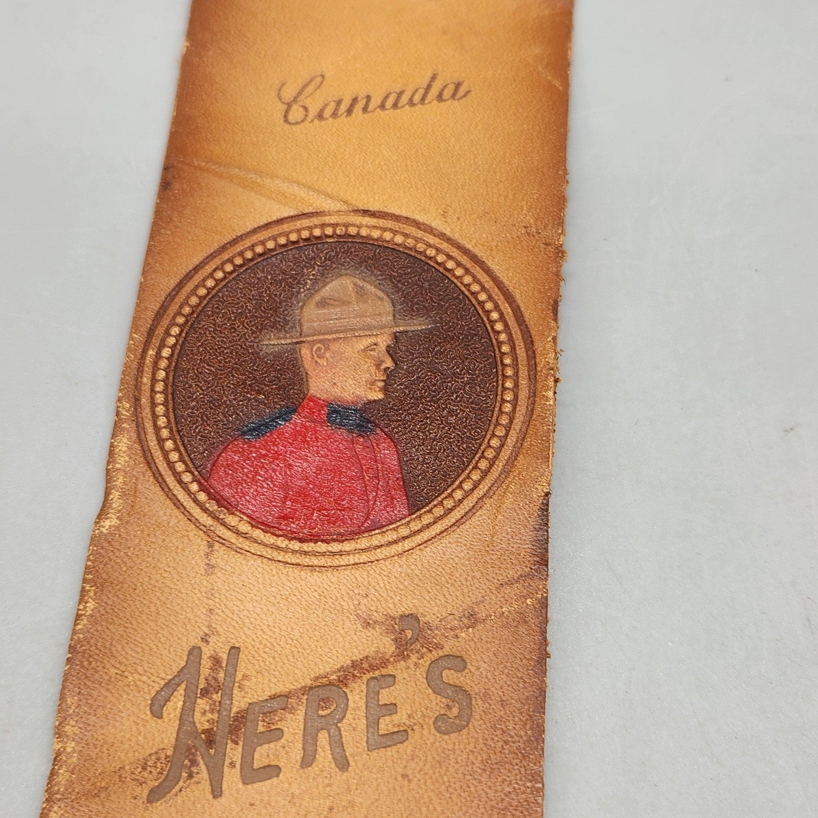 Vintage Buckhorn Canada Leather Bookmark Mountie Here's Where I Fell Asleep