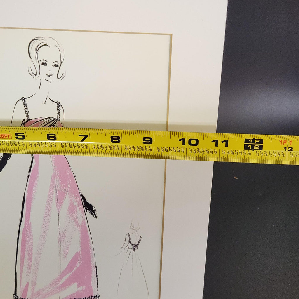Fashion Lady Pink Evening Gown Illustration 11x14 Matted Print Signed Art
