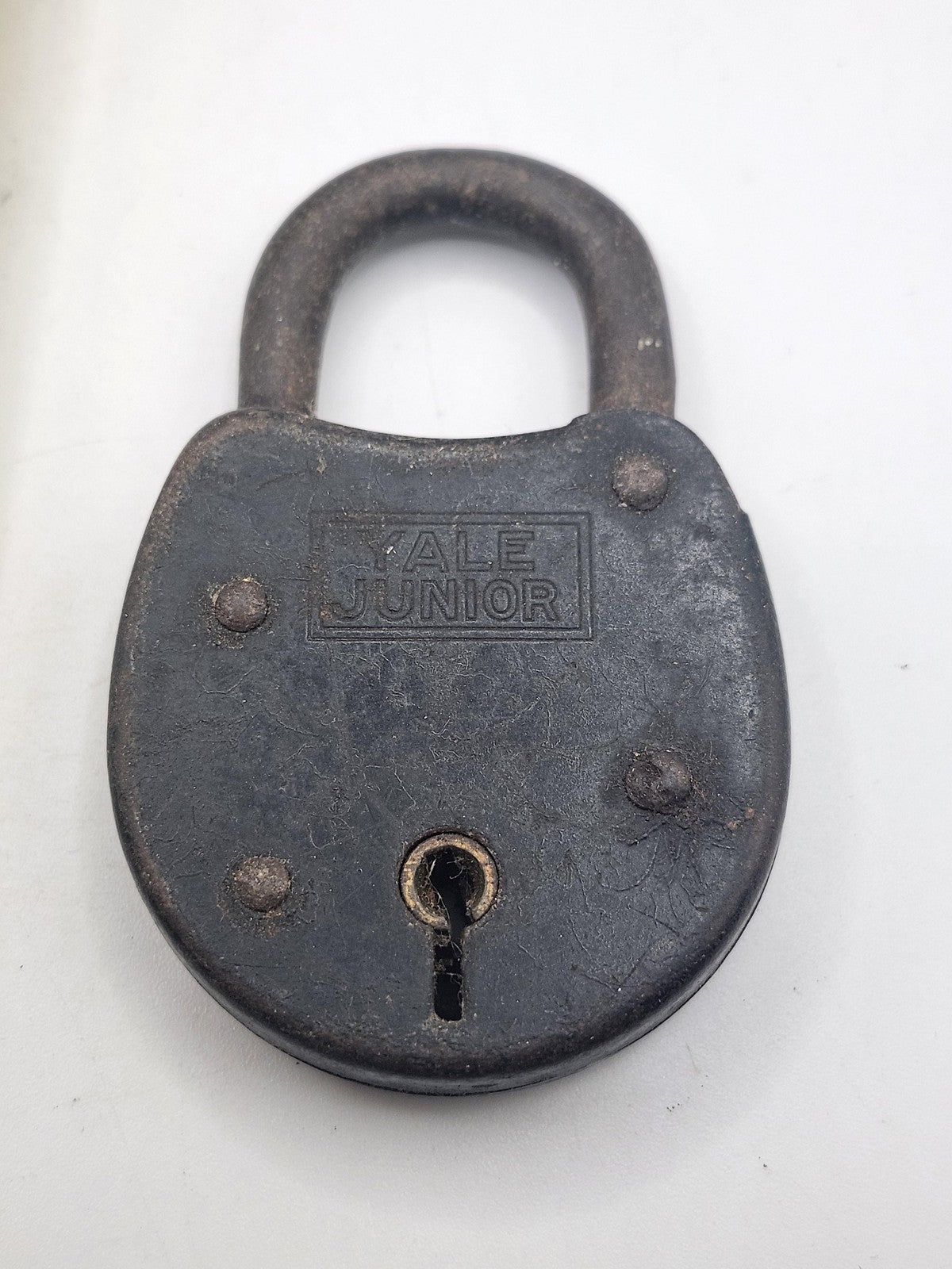 Vintage Yale Junior Padlock Small Black Cast Iron Lock USA Rustic Hardware Decor