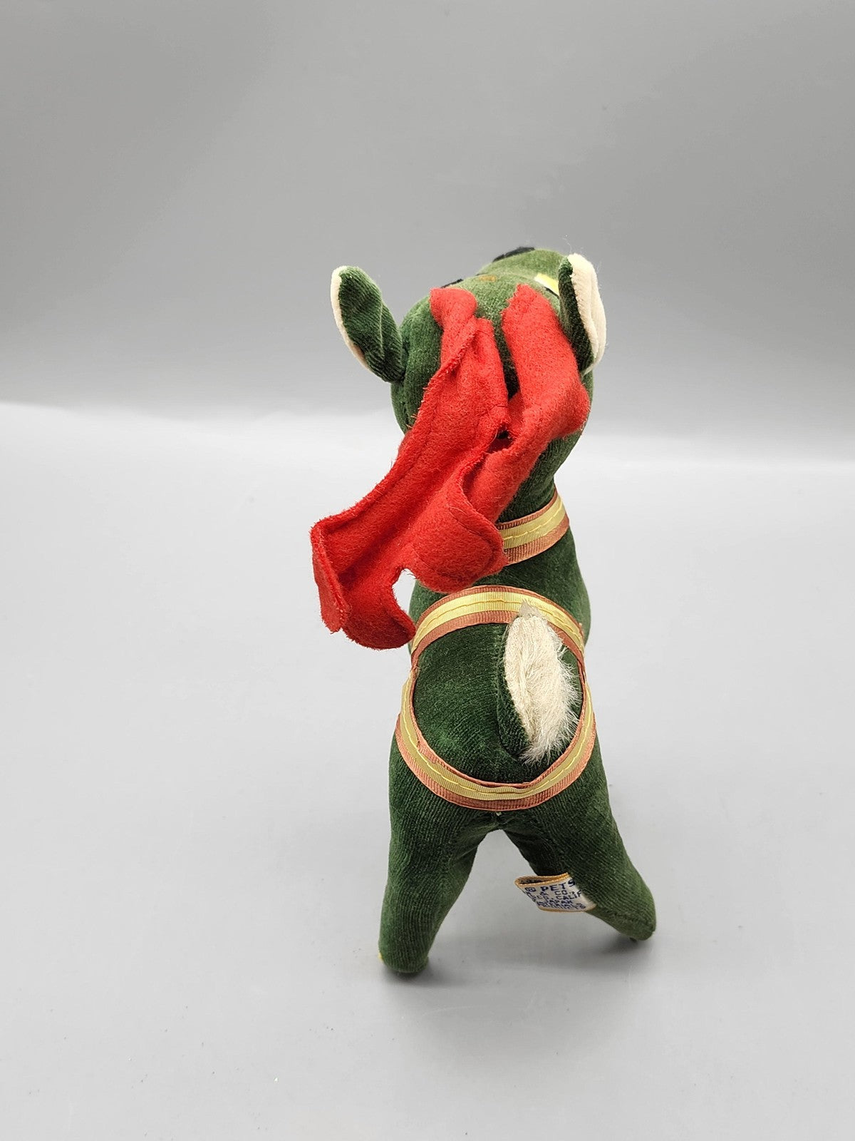 Vintage Green Horse Plush Stuffed Animal Small Bell Red Mane Holiday Toy Retro