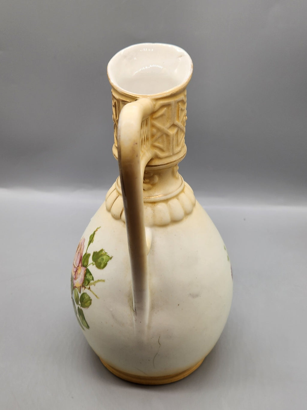 Vintage Austria Porcelain Floral Ewer Pitcher Hand Painted Roses Gold Gilt...