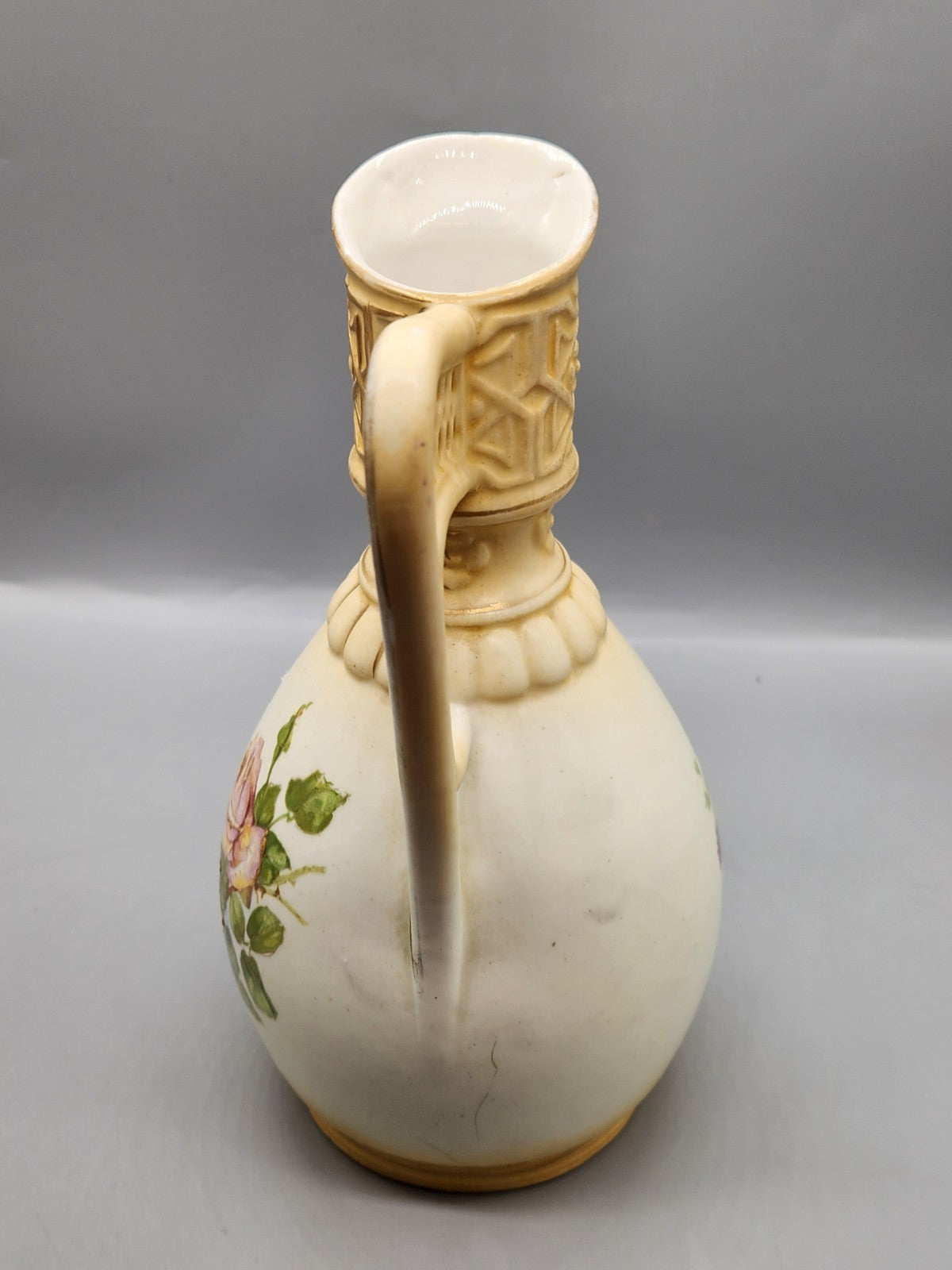 Vintage Austria Porcelain Floral Ewer Pitcher Hand Painted Roses Gold Gilt...