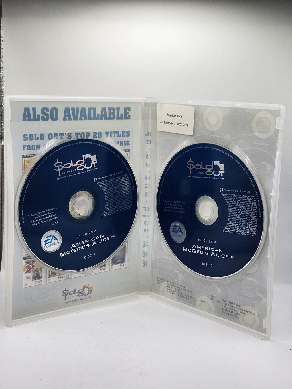 American McGee's Alice PC Windows Game 2 Disc CD-ROM EA Sold Out 2000 Action