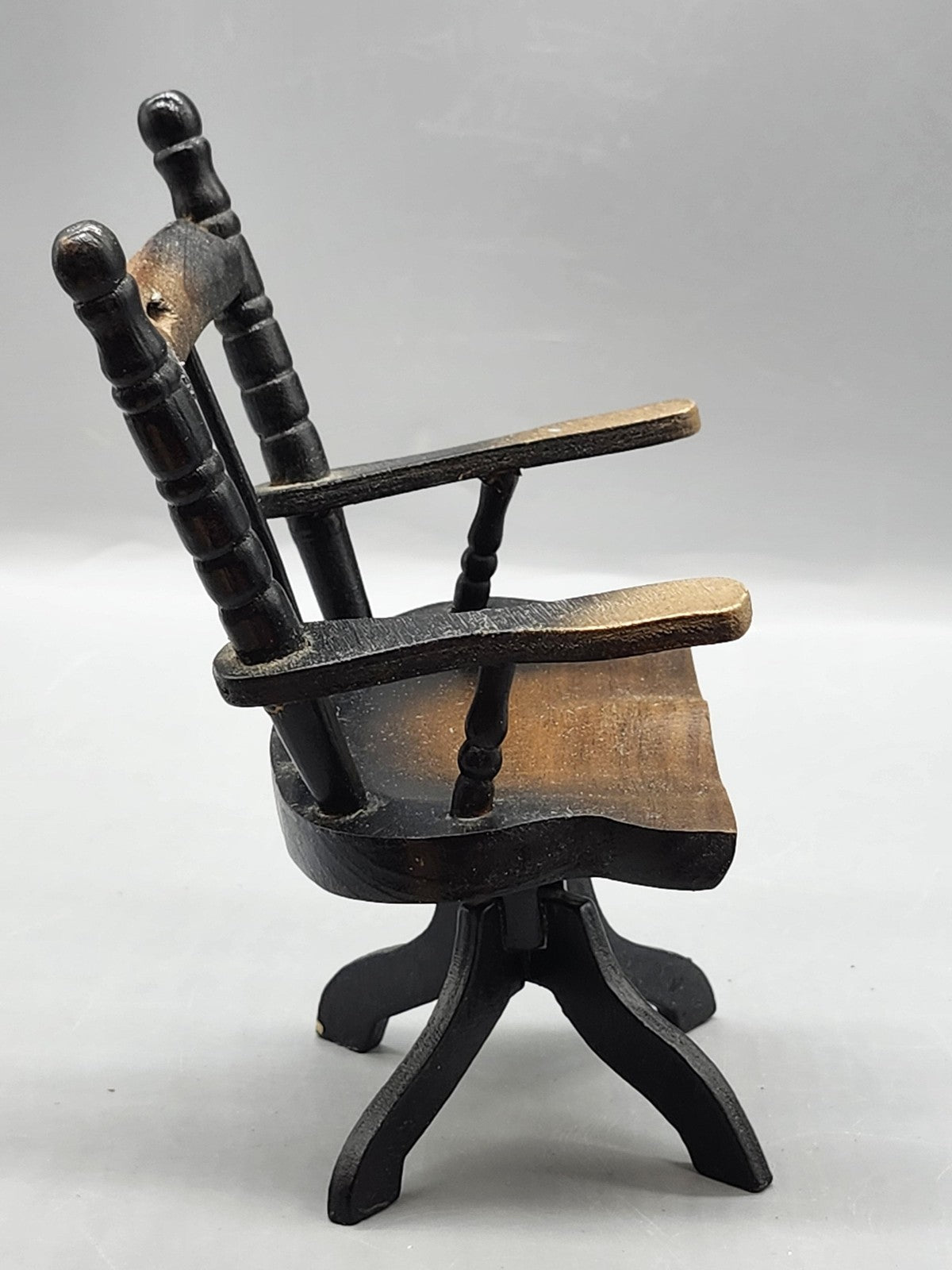 Brown Wood Dollhouse Victorian Desk Chair Miniature Swivel Armchair Furniture
