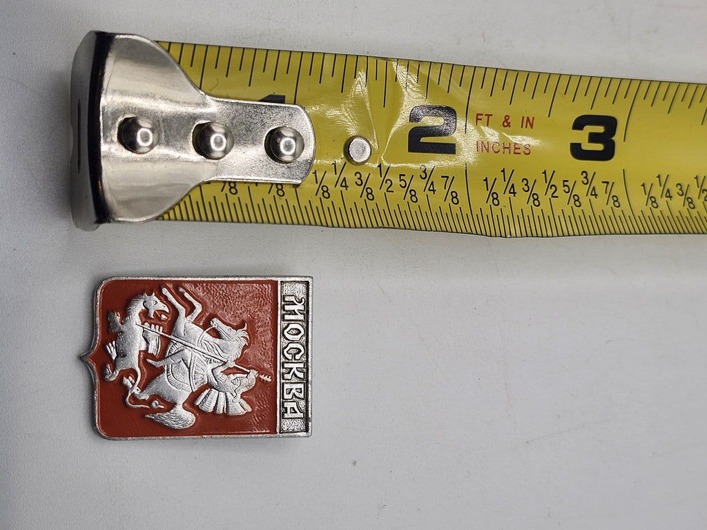 Vintage Moscow Crest Lapel Pin Saint George Red Silver Tone Souvenir Russia