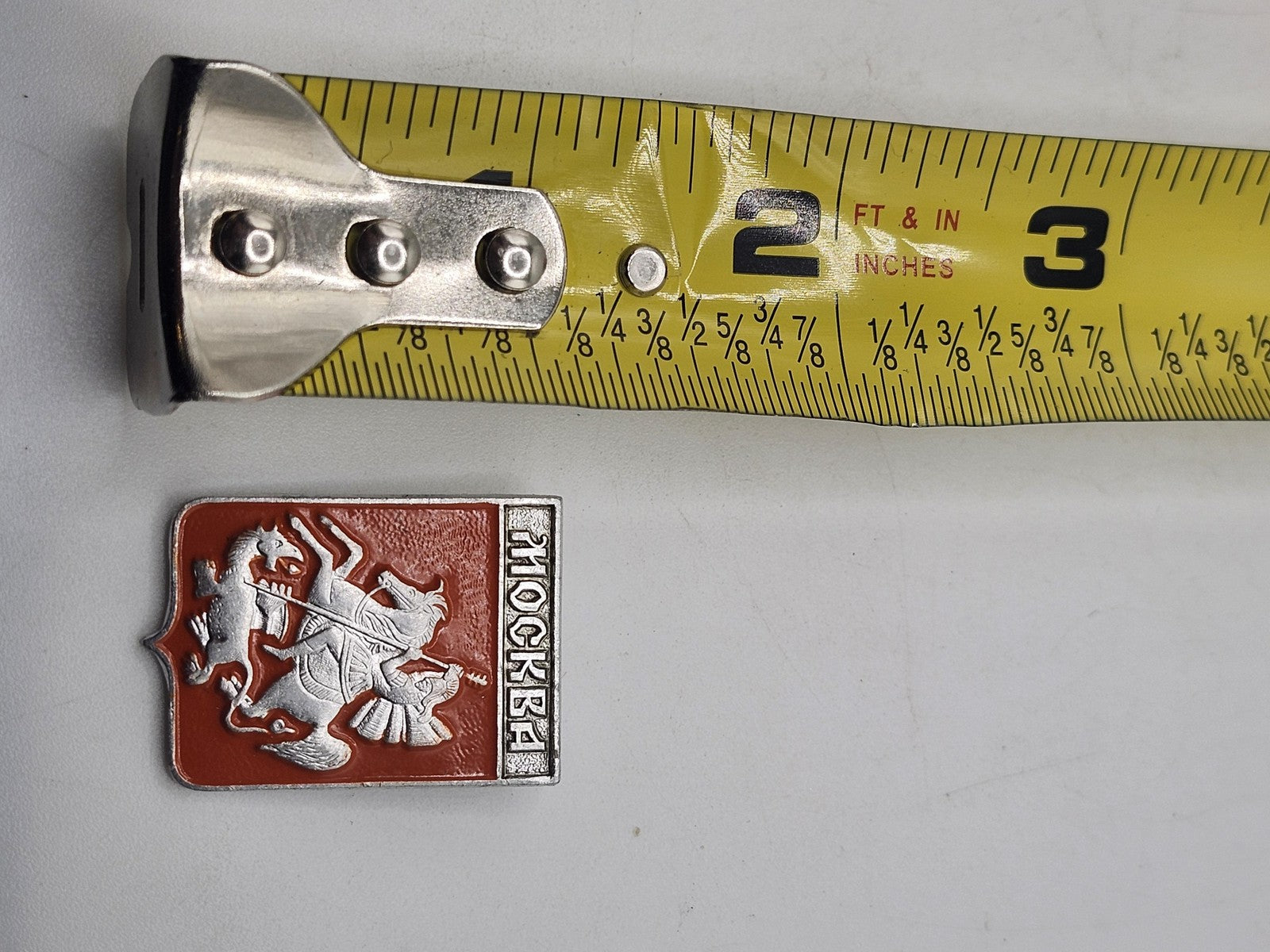 Vintage Moscow Crest Lapel Pin Saint George Red Silver Tone Souvenir Russia