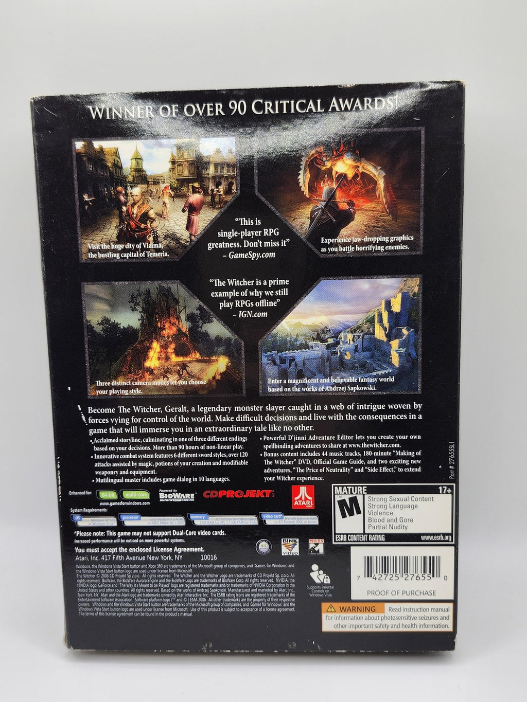 The Witcher Enhanced Edition PC Windows DVD Game CIB Manual Atari RPG M Fantasy