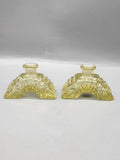 Morlee Crystal Candle Holder Pair Small Yellow Half Moon Art Deco Decor