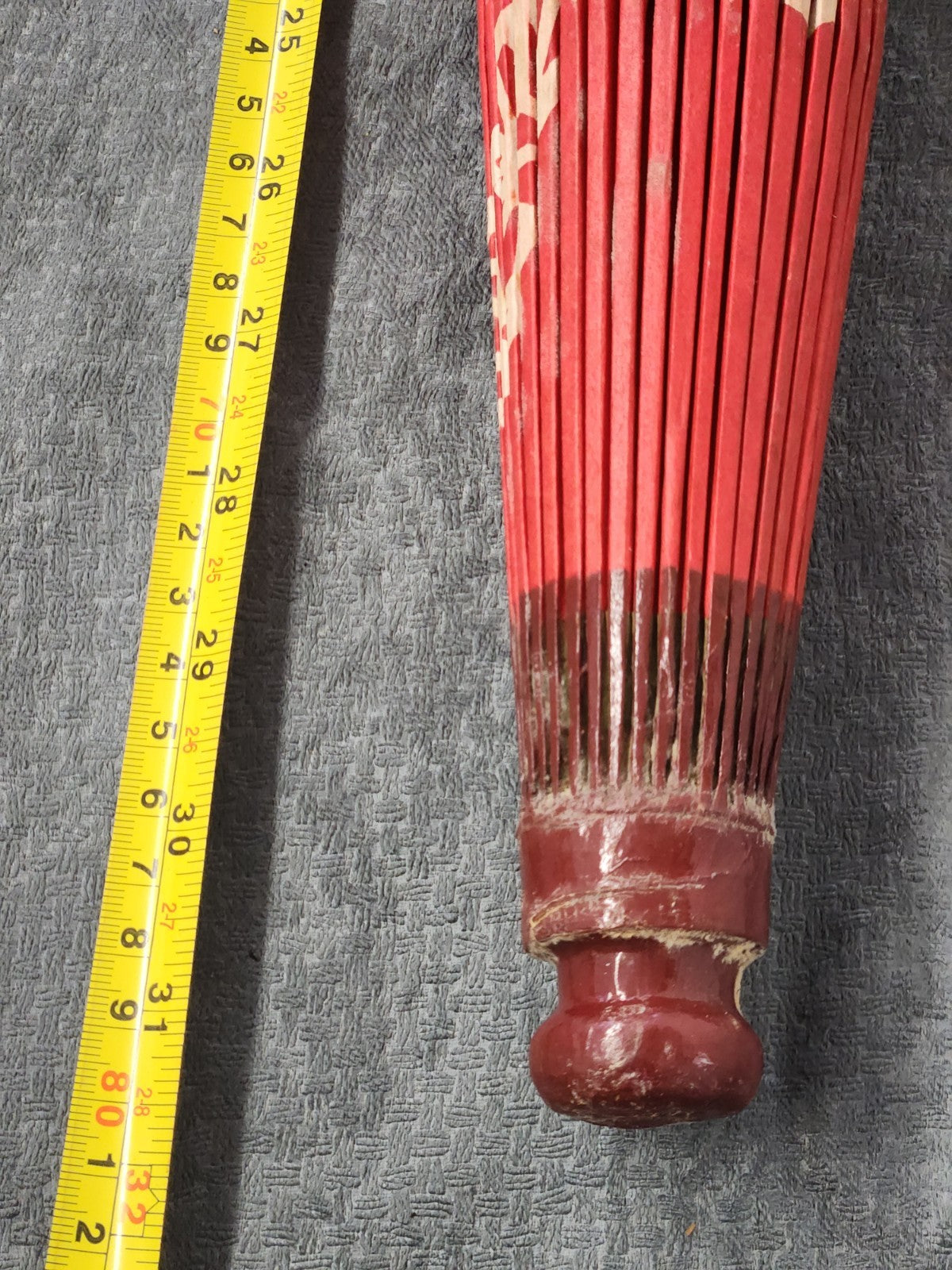 Vintage Japanese Red Paper Parasol Umbrella Origami Crane Bamboo Wagasa 32”