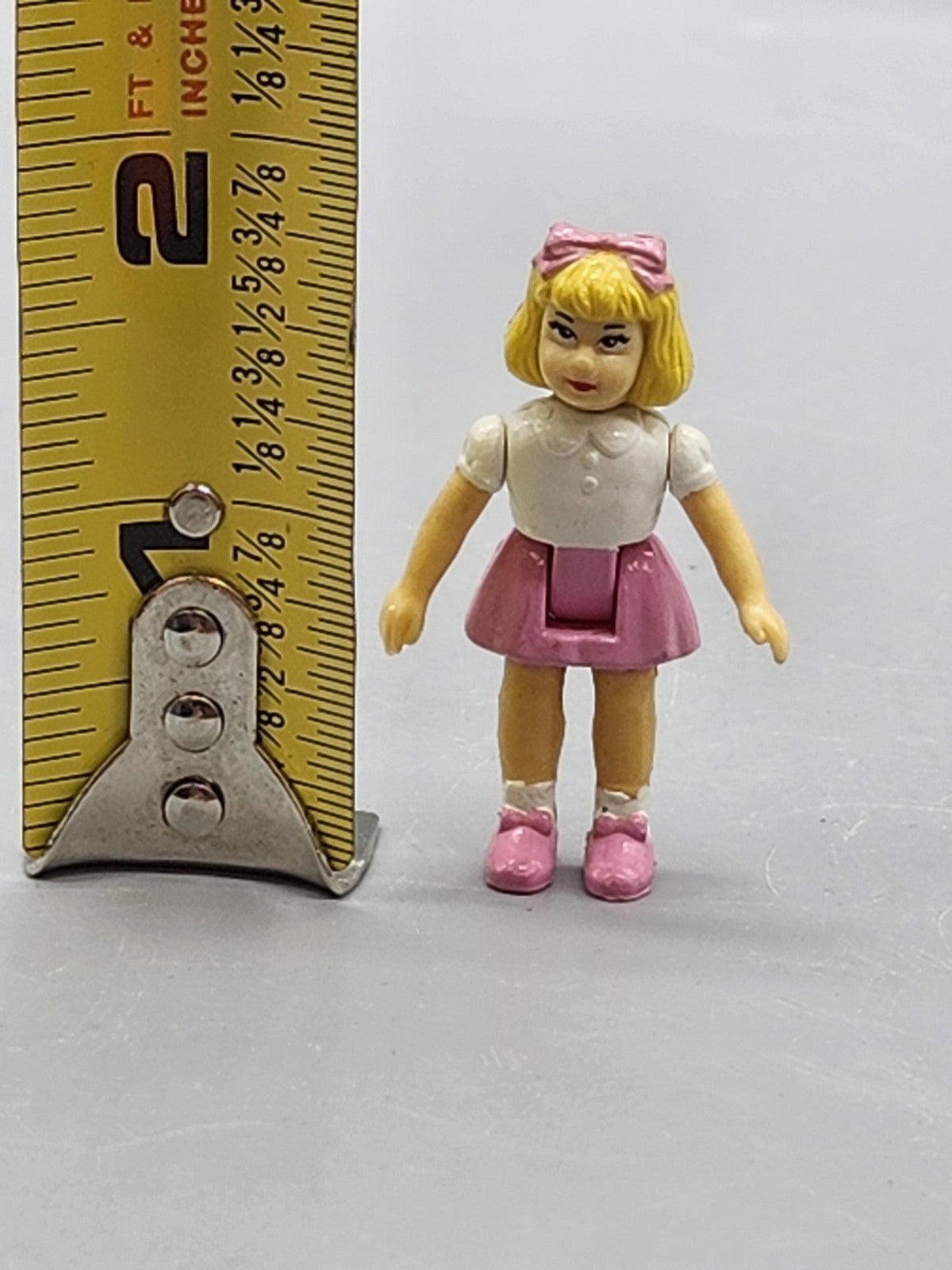 Mini Blonde Girl Figure 2 Inch Hard Plastic Pink Dress Shoes Playset Piece