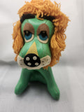 Vintage Sonson Green Lion Plush Small Stuffed Animal Japan Yarn Mane Retro