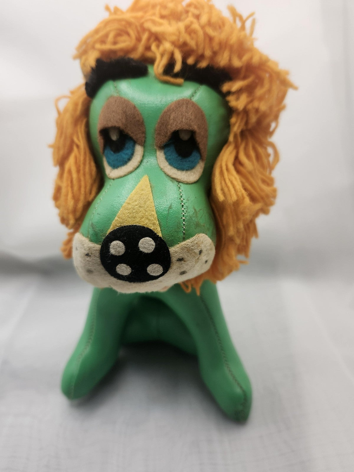 Vintage Sonson Green Lion Plush Small Stuffed Animal Japan Yarn Mane Retro