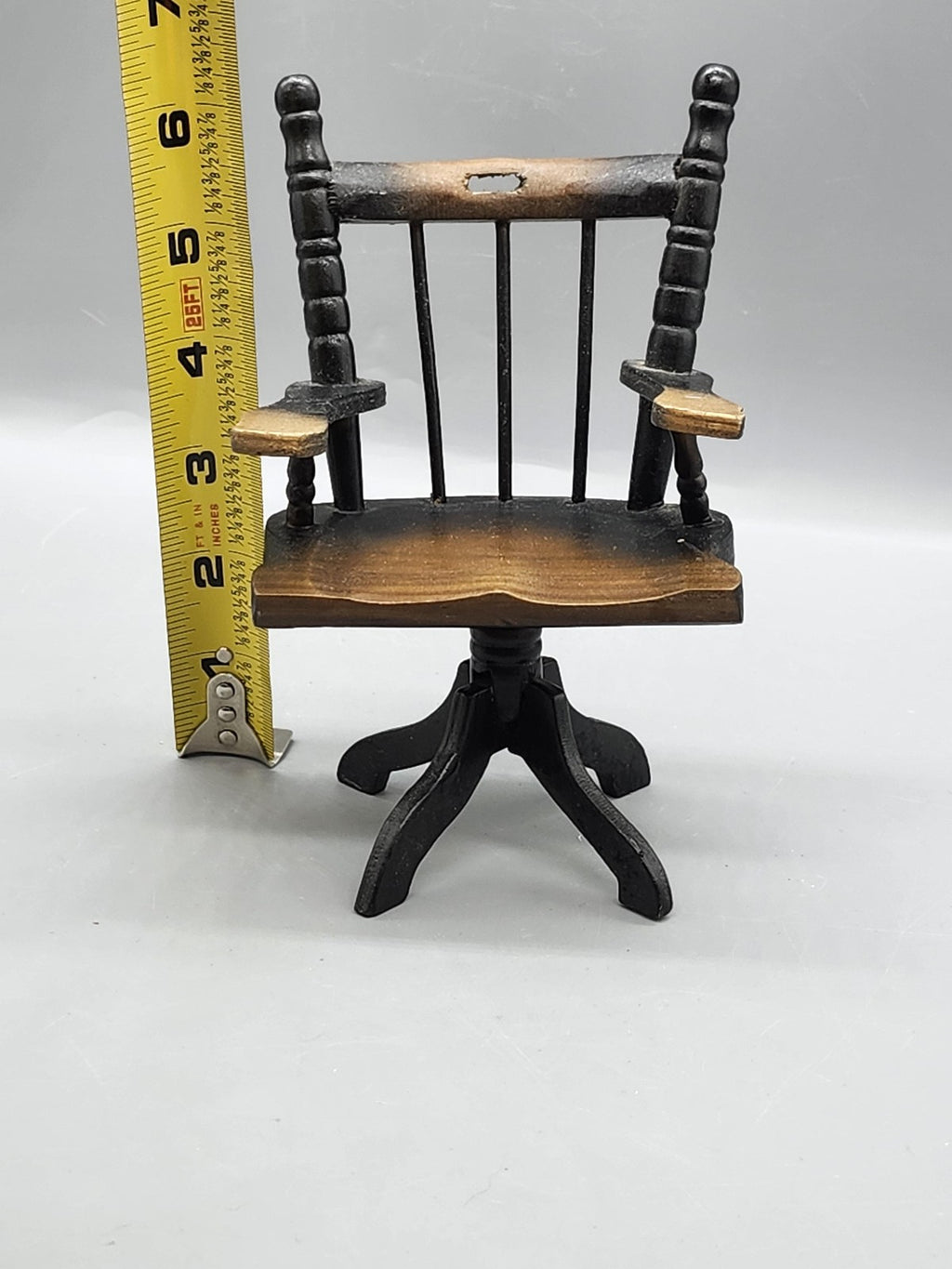 Brown Wood Dollhouse Victorian Desk Chair Miniature Swivel Armchair Furniture
