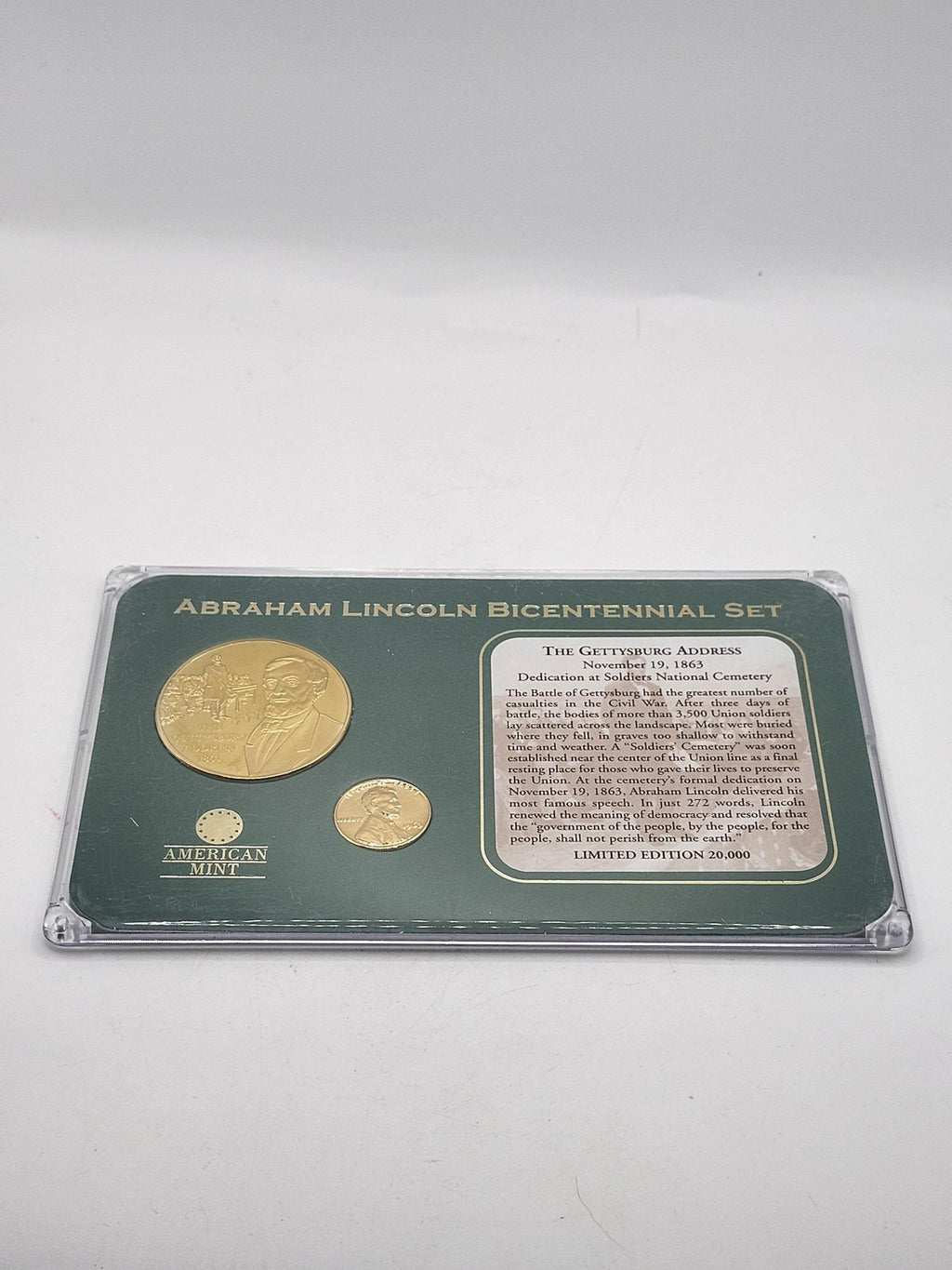 American Mint Abraham Lincoln Bicentennial Gold Medal Set Gettysburg Address