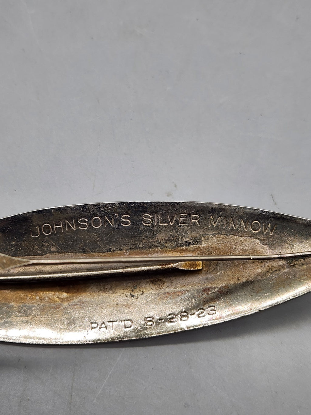Vintage Johnson's Silver Minnow Weedless Fishing Lure Pat 8-28-23 Single Hook...