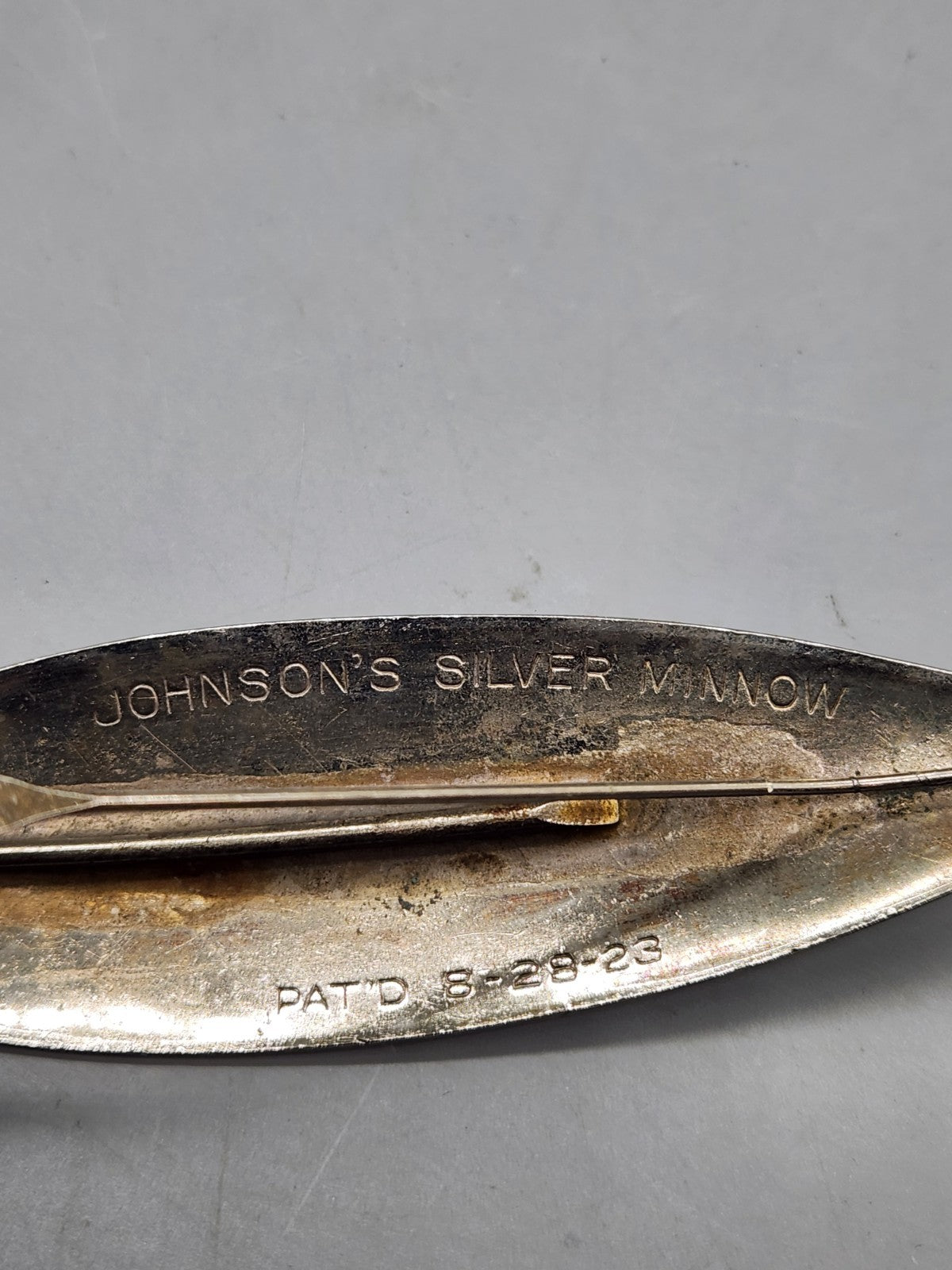 Vintage Johnson's Silver Minnow Weedless Fishing Lure Pat 8-28-23 Single Hook...