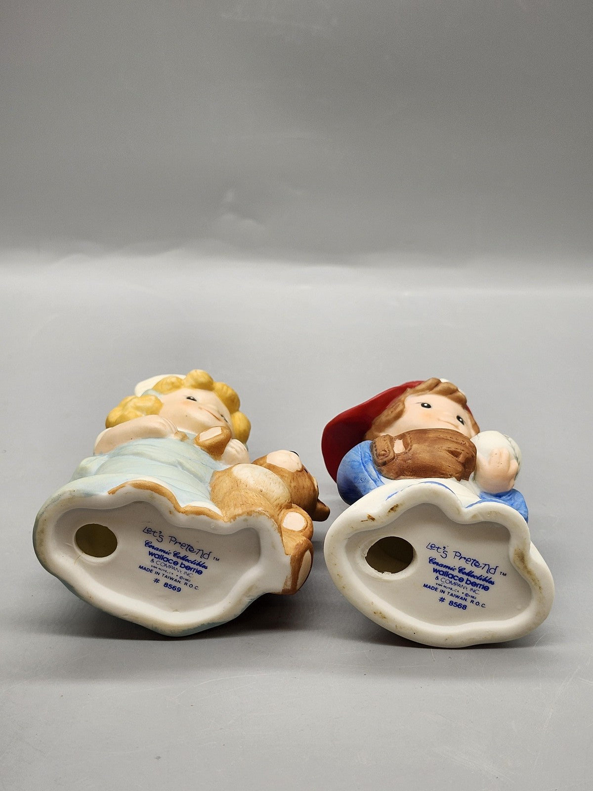 Vintage Let's Pretend Children Figurines Lot 2 Nurse Teddy Bear Baseball Decor