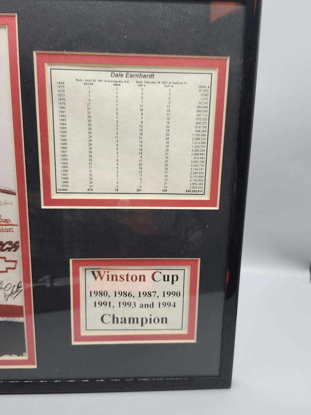 Vintage Dale Earnhardt NASCAR Plaque Winston Cup Champion Framed One Size Black