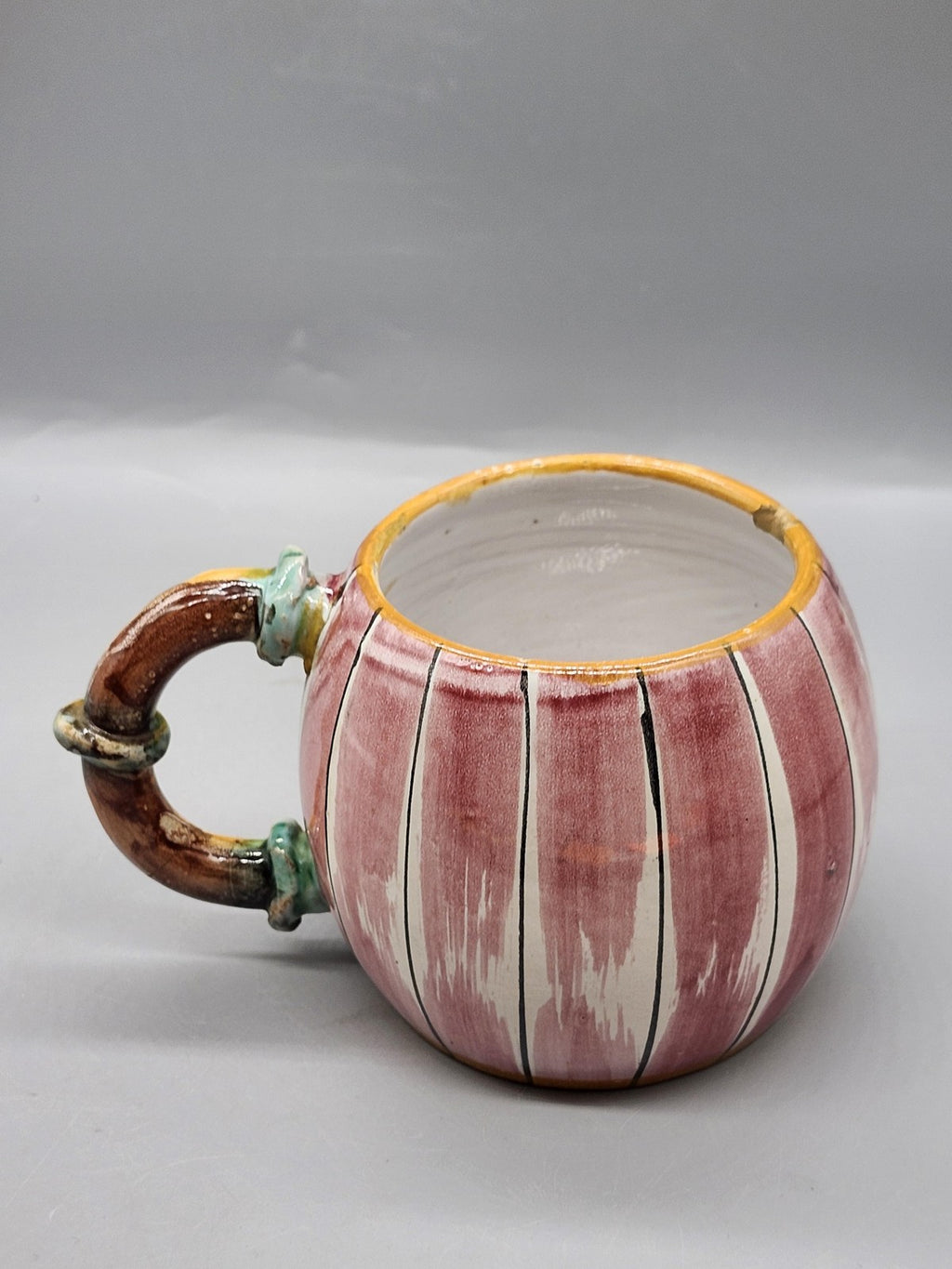 Hand Painted Card Players Coffee Mug Multicolor Ceramic Bamboo Handle Decor